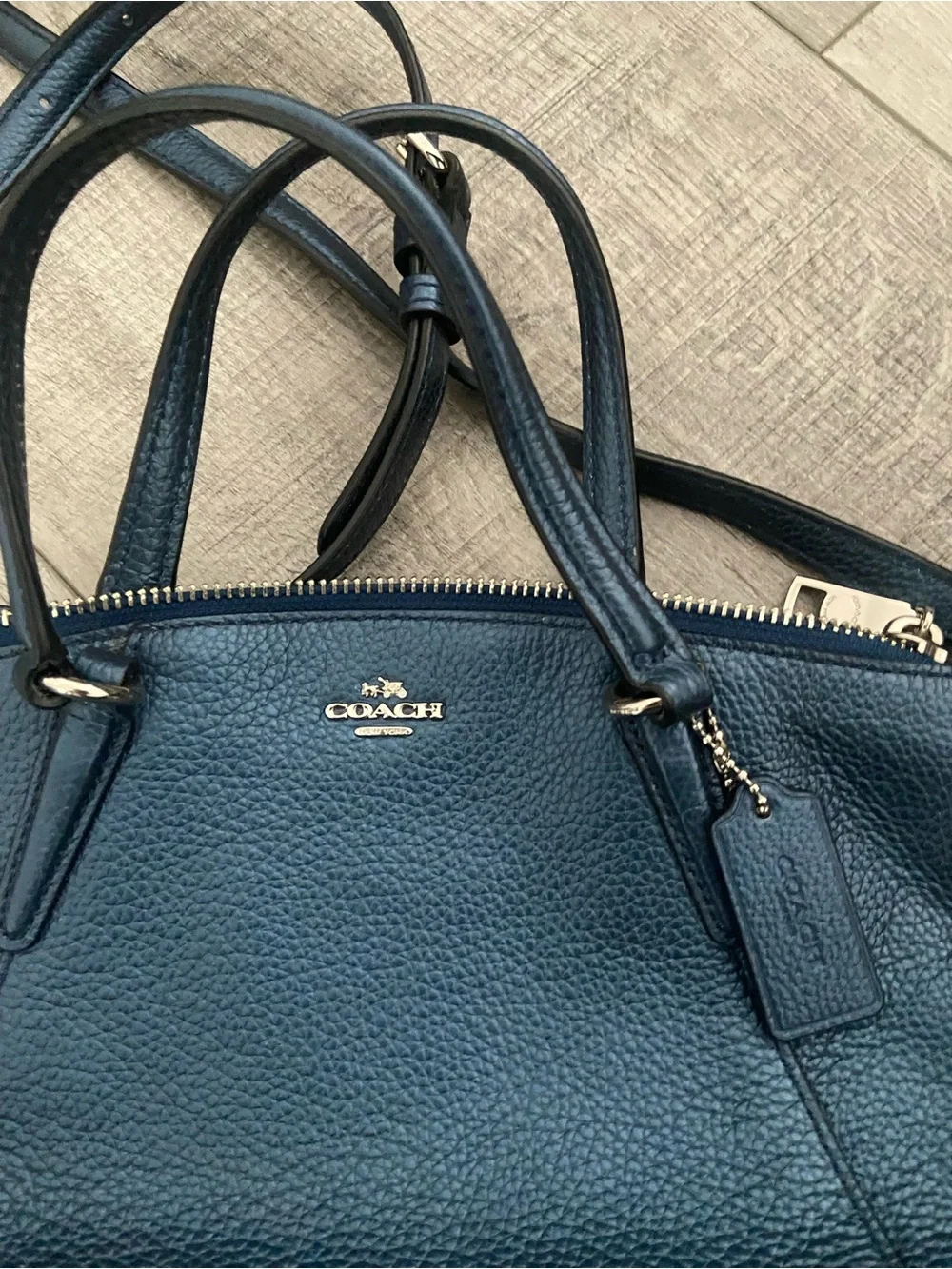 Coach Pebbled Leather Mini Satchel in Deep Blue